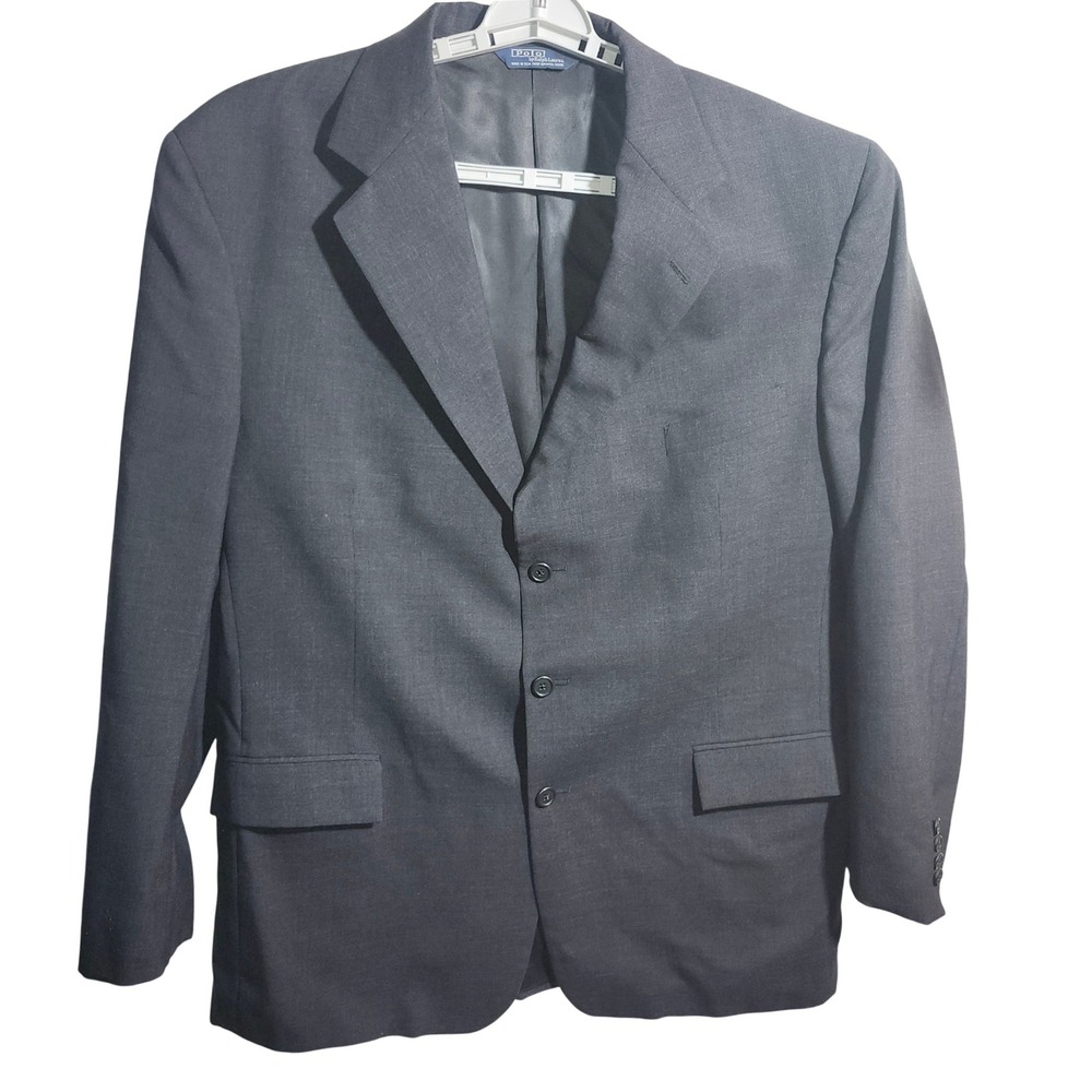 Polo Ralph Lauren Mens Gray 100% Wool 3 Button Blazer Sport‎ Coat Made USA 48/40
